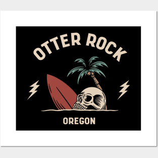 Vintage Surfing Otter Rock Oregon // Retro Surf Skull Posters and Art